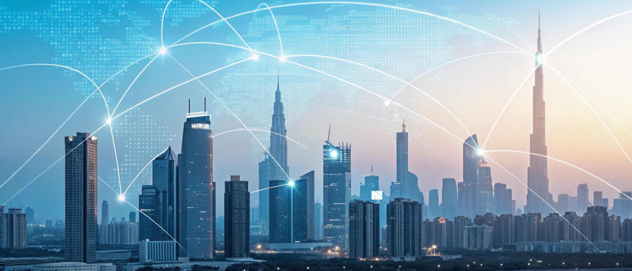 Futuristic digital city banner